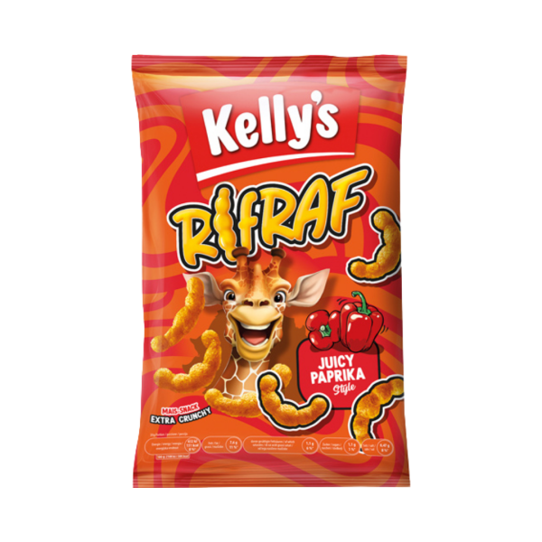 655595, Kellys Rifraf Juicy Paprika Style, Mais Snack, 80g